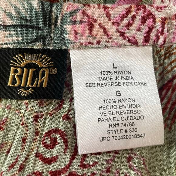 Bila Green Floral Knee Length Flare Skirt Size L Tropical Summer Casual Resort - Picture 7 of 8